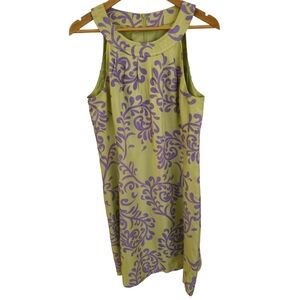 J. McLauglin Women's Silk Sleeveless Sheath Dress Green Purple Print  Size 14